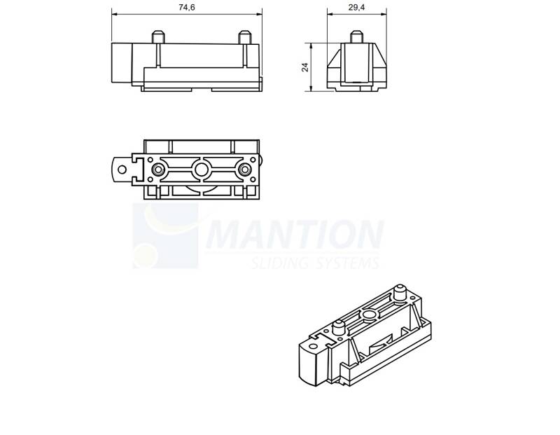 Stoper końcowy MANTION 11286XA2, nylon - WIN-SLIDE 2 (80 kg) - Okiennice przesuwne