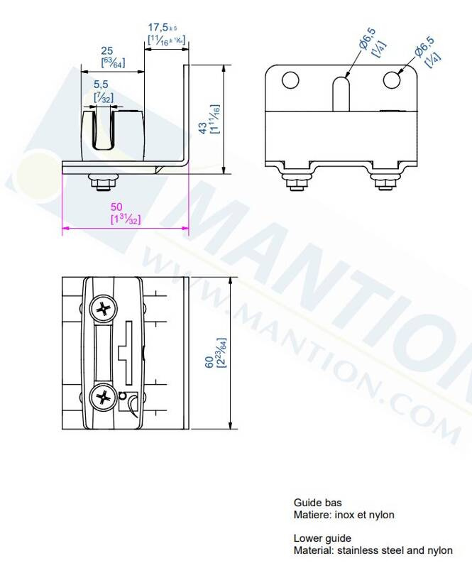 Regulowany prowadnik dolny MANTION 1128GU, stal nierdzewna AISI 304, idealny do sterowania okiennicami