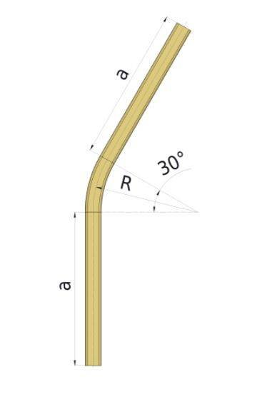 Łuk szyny nośnej 30° NIKO 75.C36, promień 580±15 mm, odcinki proste 850±20 mm, stal kwasoodporna AISI 316. Widoczny na zdjęciu model zapewnia solidność i trwałość.