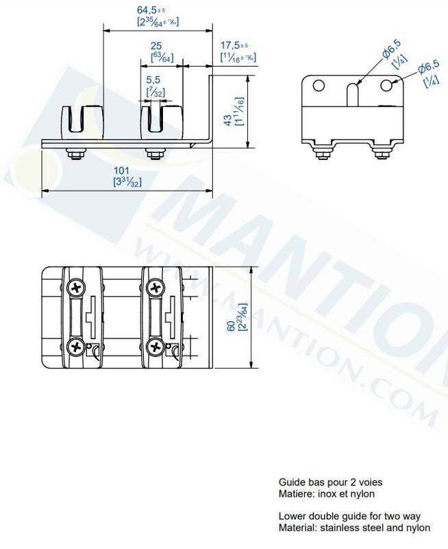 Podwójny regulowany prowadnik dolny MANTION 1128DGU, stal nierdzewna AISI 304 - zdjęcie 2