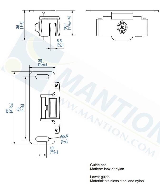 Prowadnik dolny MANTION 1129, nylon - WIN-SLIDE R (120 kg)