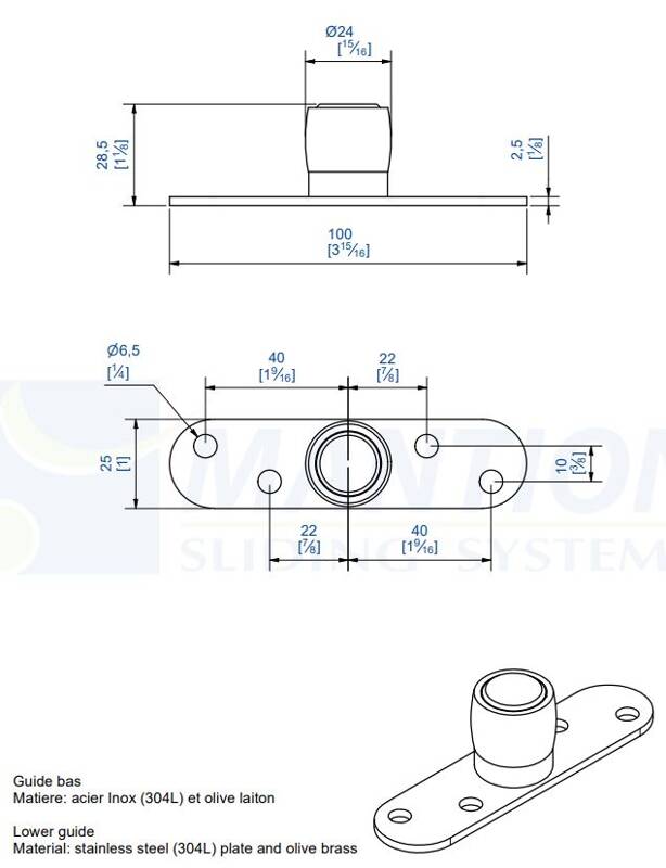 Dolna rolka stabilizująca MANTION 1099XA2, Ø24 mm, stal nierdzewna AISI 304