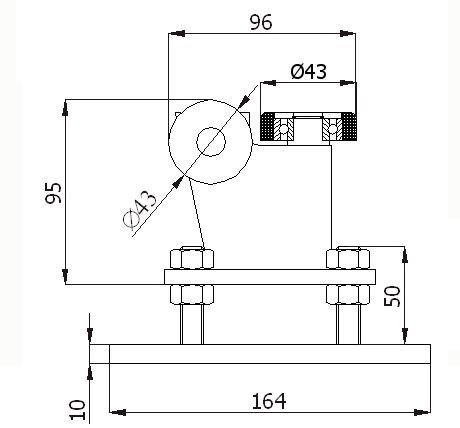 Wózek do bramy R-3M-50 - widok z boku, trzy metalowe rolki