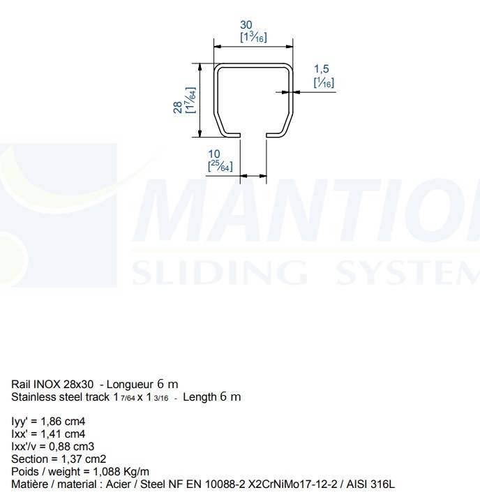 Szyna nośna MANTION HERCULE 9010 XA2, stal nierdzewna AISI 304 - Doskonała funkcjonalność