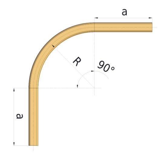 Łuk szyny nośnej 90° NIKO 55.C06, promień 580±15 mm, odcinki proste 550±20 mm, stal nierdzewna AISI 304. Zdjęcie przedstawia łuk szyny nośnej NIKO w różnorodnej formie.