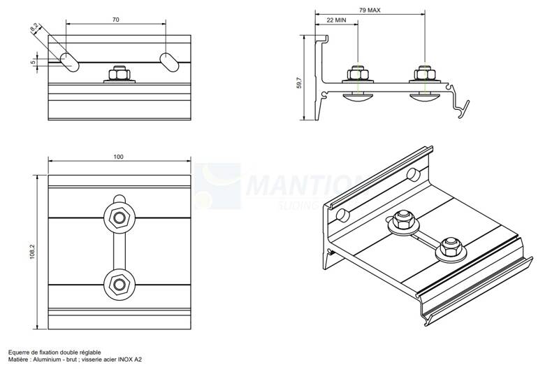 Uchwyt ścienny MANTION 11293D, aluminium - WIN-SLIDE 2 (80 kg)