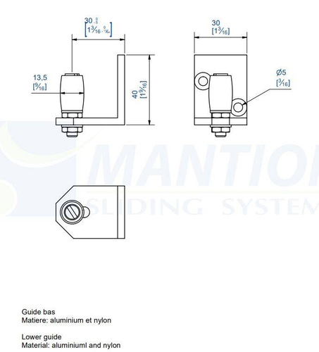 Prowadnik dolny MANTION 1054, aluminium