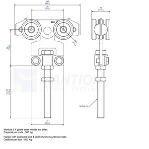 Wózek 4-kołowy z przedłużonym trzpieniem MANTION 9255L, ocynk