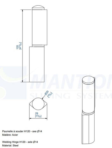 Zawias do wspawania MANTION 1514SO, Ø14 mm, stal czarna