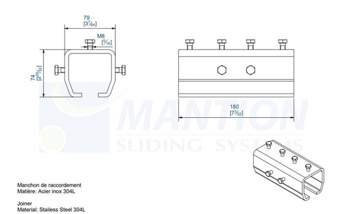 Łącznik szyny MANTION 9051MXA2, stal nierdzewna AISI 304