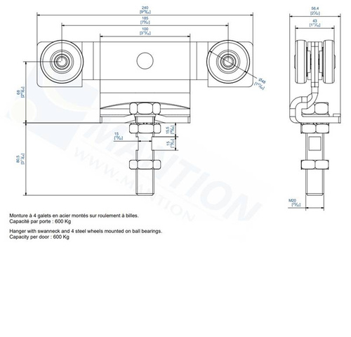 Wózek 4-kołowy MANTION 9254S, ocynk