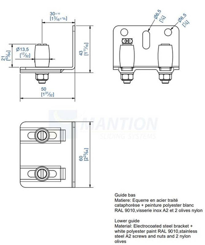 Regulowany prowadnik dolny MANTION 1128A, ocynk