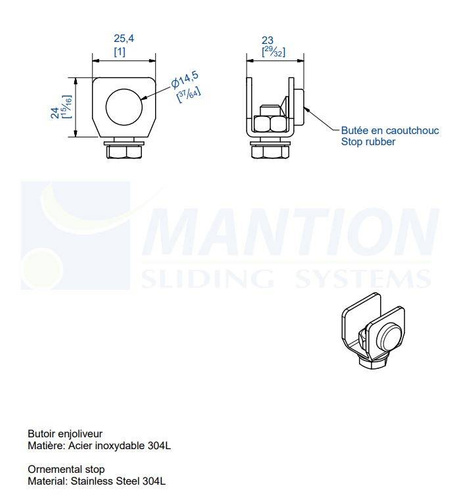 Stoper szyny MANTION 9118XA2, stal nierdzewna AISI 304