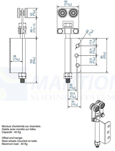 Wózek 4-kołowy z zawiasem MANTION 9512E, ocynk
