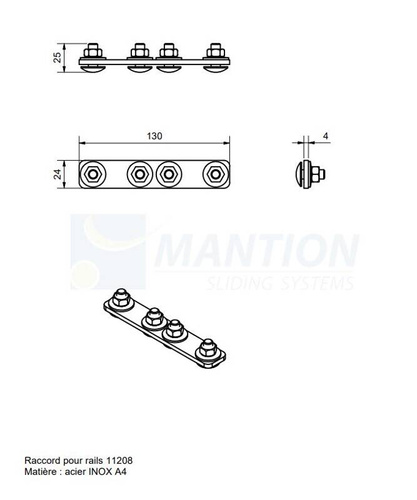 Łącznik szyny MANTION 11293MXA4, stal nierdzewna AISI 304