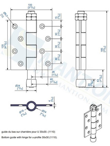 Prowadnik dolny z zawiasem MANTION 1108, ocynk