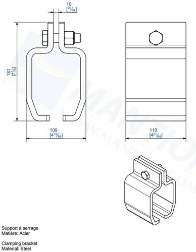 Uchwyt sufitowy do płaskownika MANTION 9072N, ocynk