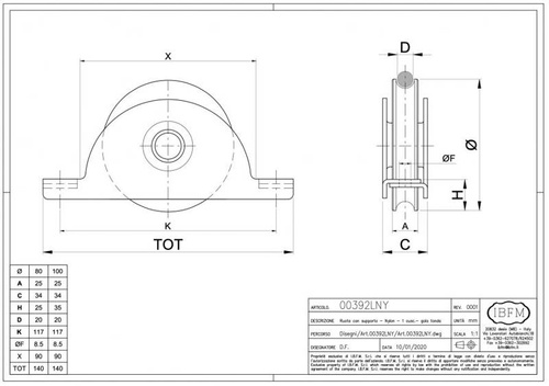 Nylonowe koło jezdne 1-łożyskowe profil U z podporą wewnętrzną