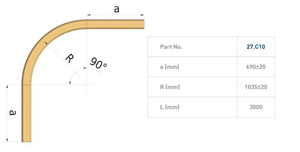 Łuk szyny nośnej 90° NIKO 27.C10, promień 1035±20 mm, odcinki proste 690±20 mm, ocynk