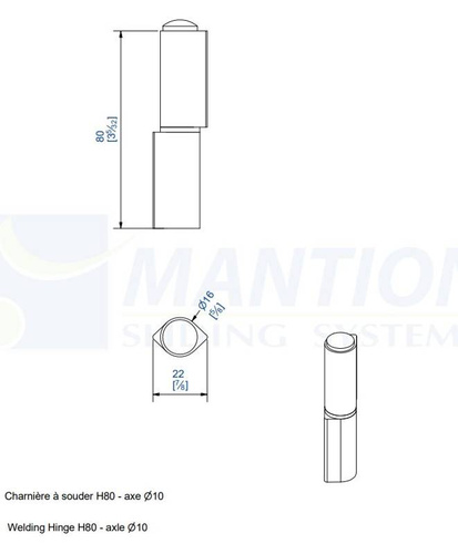 Zawias do wspawania MANTION 1510SO, Ø10 mm, stal czarna