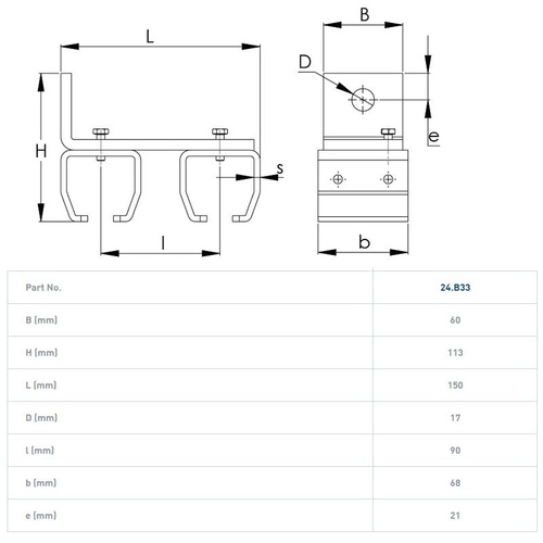 Podwójny uchwyt ścienny szyny NIKO 24.B33, ocynk