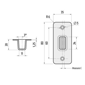 Dolne, wąskie gniazdo do zasuwy drzwiowej PLANET BM Ø10 mm (900344-0)