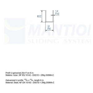 Dolna szyna prowadząca MANTION 1109, ocynk
