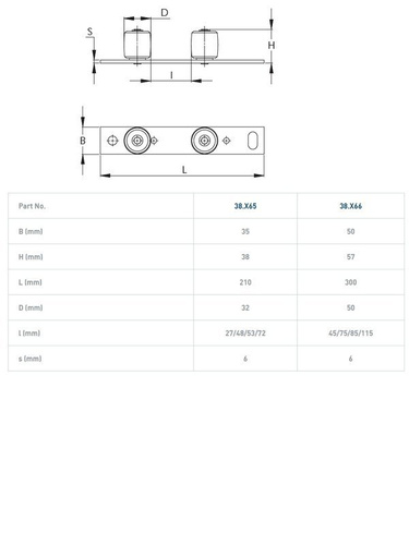 Podwójna nylonowa rolka prowadząca NIKO 38.X65