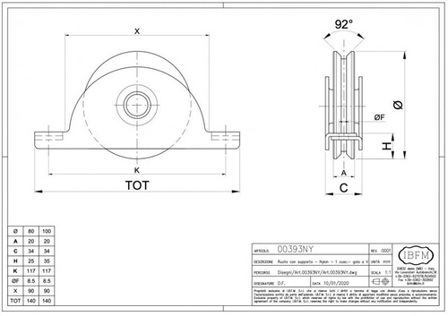 Nylonowe koło jezdne 1-łożyskowe profil V z podporą wewnętrzną