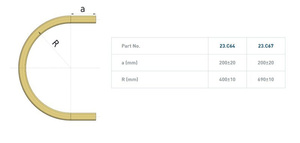 Łuk szyny nośnej 180° NIKO 23.C64, promień 400±15 mm, odcinki proste 900±20 mm, ocynk