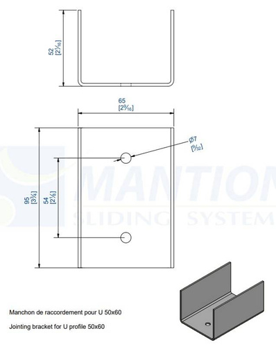 Łącznik dolnej szyny MANTION 1115M, ocynk
