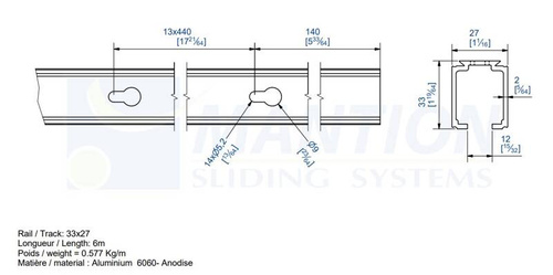 Szyna nośna MANTION 11108, aluminium