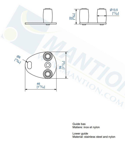Prowadnik dolny MANTION 1112/2, stal nierdzewna AISI 304