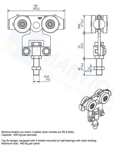 Wózek 4-kołowy MANTION 9255N, koła nylonowe