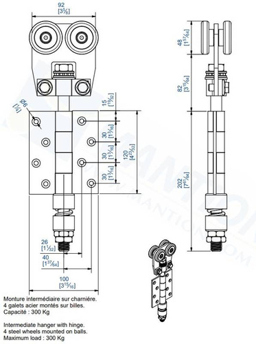 Wózek 4-kołowy z zawiasem MANTION 9352, ocynk