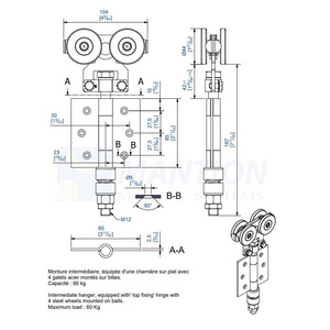 Wózek 4-kołowy z zawiasem MANTION 0352, ocynk