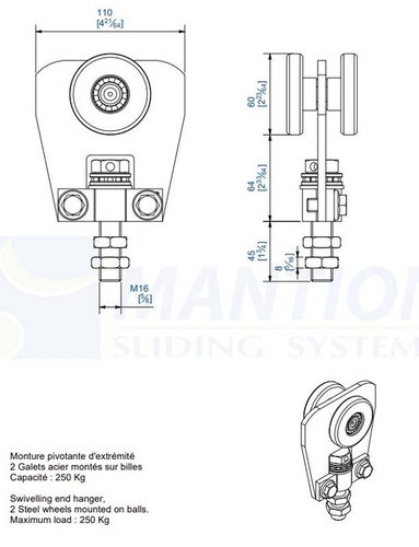 Wózek 2-kołowy z obrotową śrubą MANTION 9661, ocynk