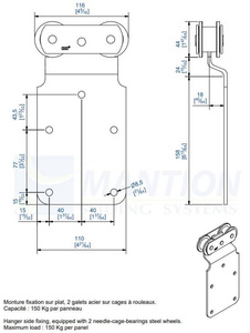 Wózek 4-kołowy z mocowaniem bocznym MANTION 0251A, ocynk
