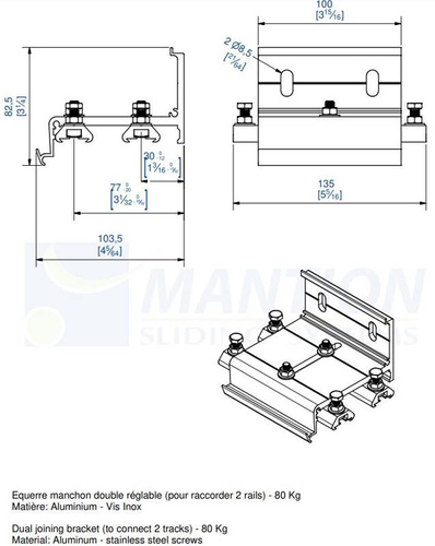 Podwójny łącznik szyny MANTION 11113MD, aluminium