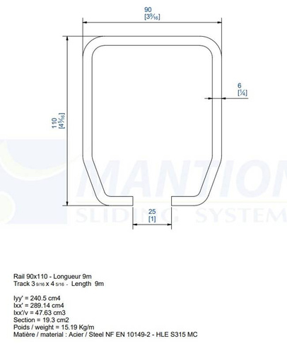 Szyna nośna MANTION HERCULE 9070N, stal czarna