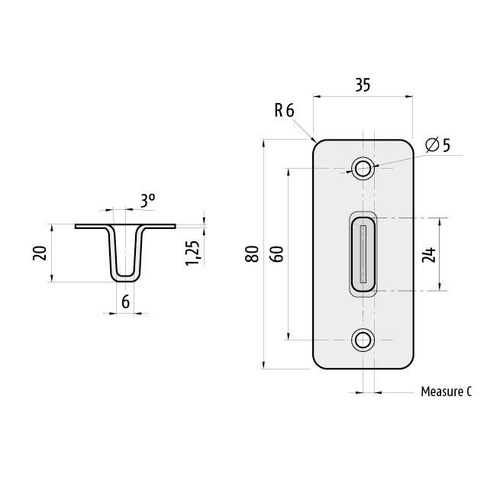 Dolne, wąskie gniazdo do zasuwy drzwiowej PLANET BM 5x13 mm (900345-0)