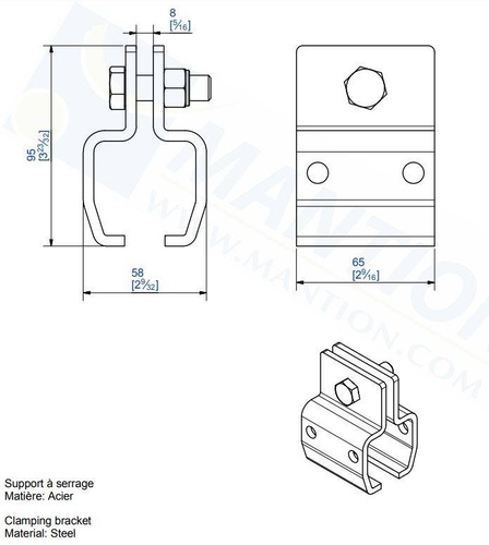 Uchwyt sufitowy do płaskownika MANTION 9042N, ocynk
