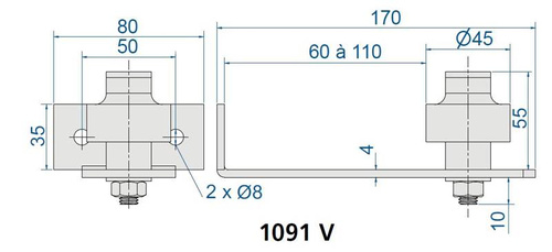 Regulowany prowadnik dolny do przykręcenia MANTION 1091V, ocynk