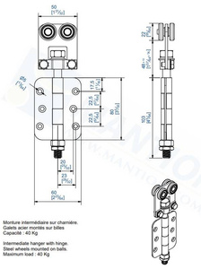 Wózek 4-kołowy z zawiasem MANTION 9512, ocynk