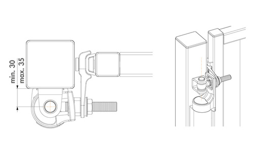 Samozamykacz 180° z bezpośrednim mocowaniem do śruby zawiasu Locinox RHINO