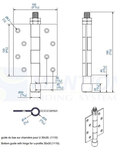 Prowadnik dolny z zawiasem MANTION 1106, ocynk