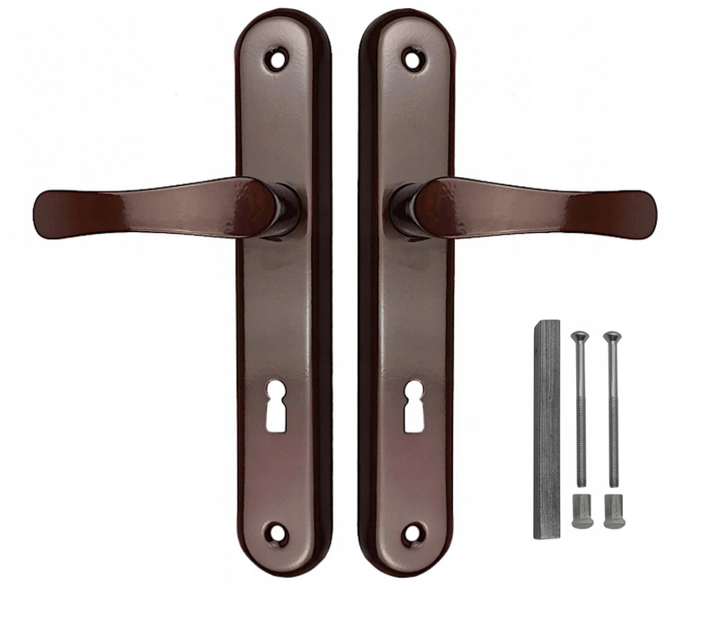 Klamka drzwiowa na długim szyldzie, klucz piórowy LOB MKS