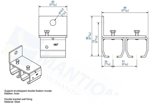 Podwójny uchwyt ścienny MANTION 9038V2, ocynk