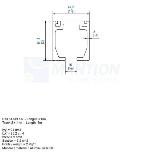 Szyna nośna MANTION HERCULE 10400, aluminium