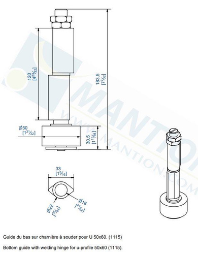 Prowadnik dolny do wspawania MANTION 1114SO, ocynk